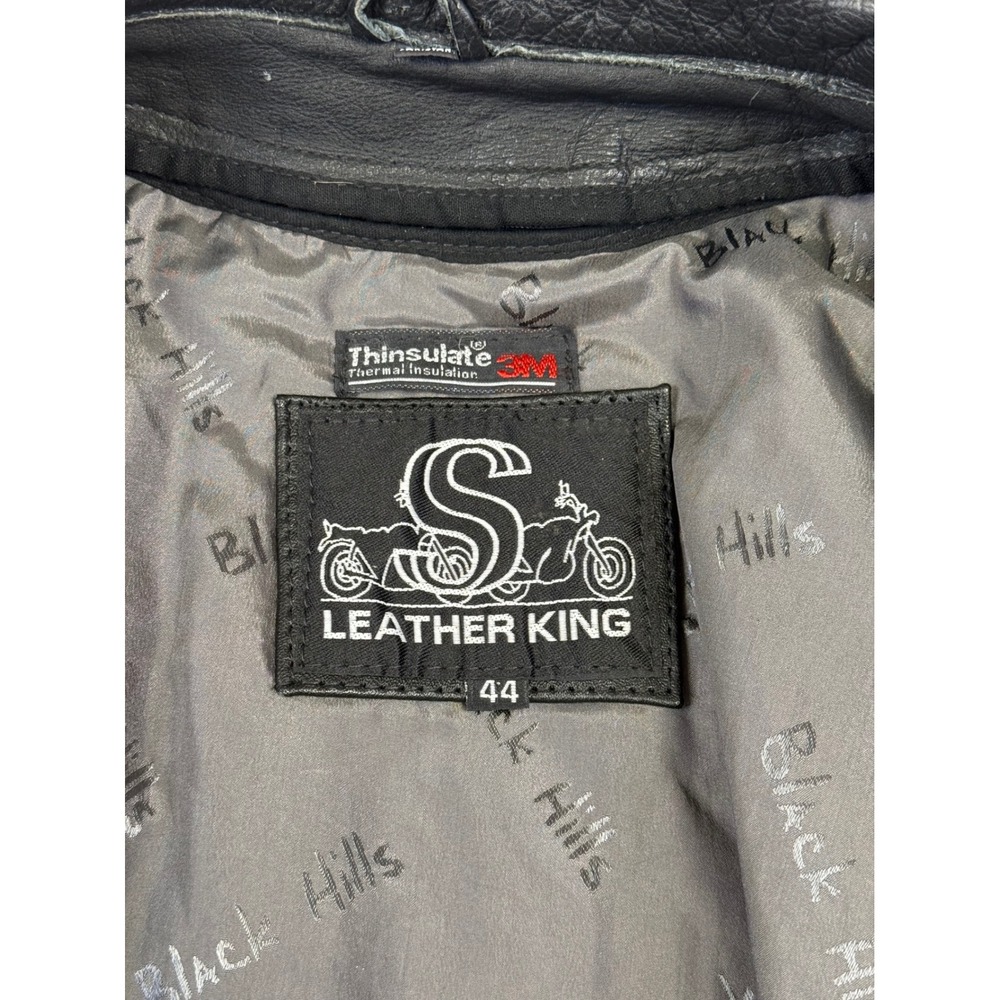 Leather King Black Hills Mens Black Leather Motorcycle Jacket Thinsulate Size 44 - Picture 2 of 15